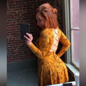 Lace-Up Corset Mini Dress in Marigold Fall Floral Print Size XS